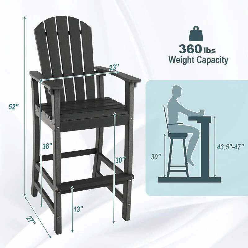 Outdoor HDPE Tall Adirondack Chairs with Armrests & Footrest, 30