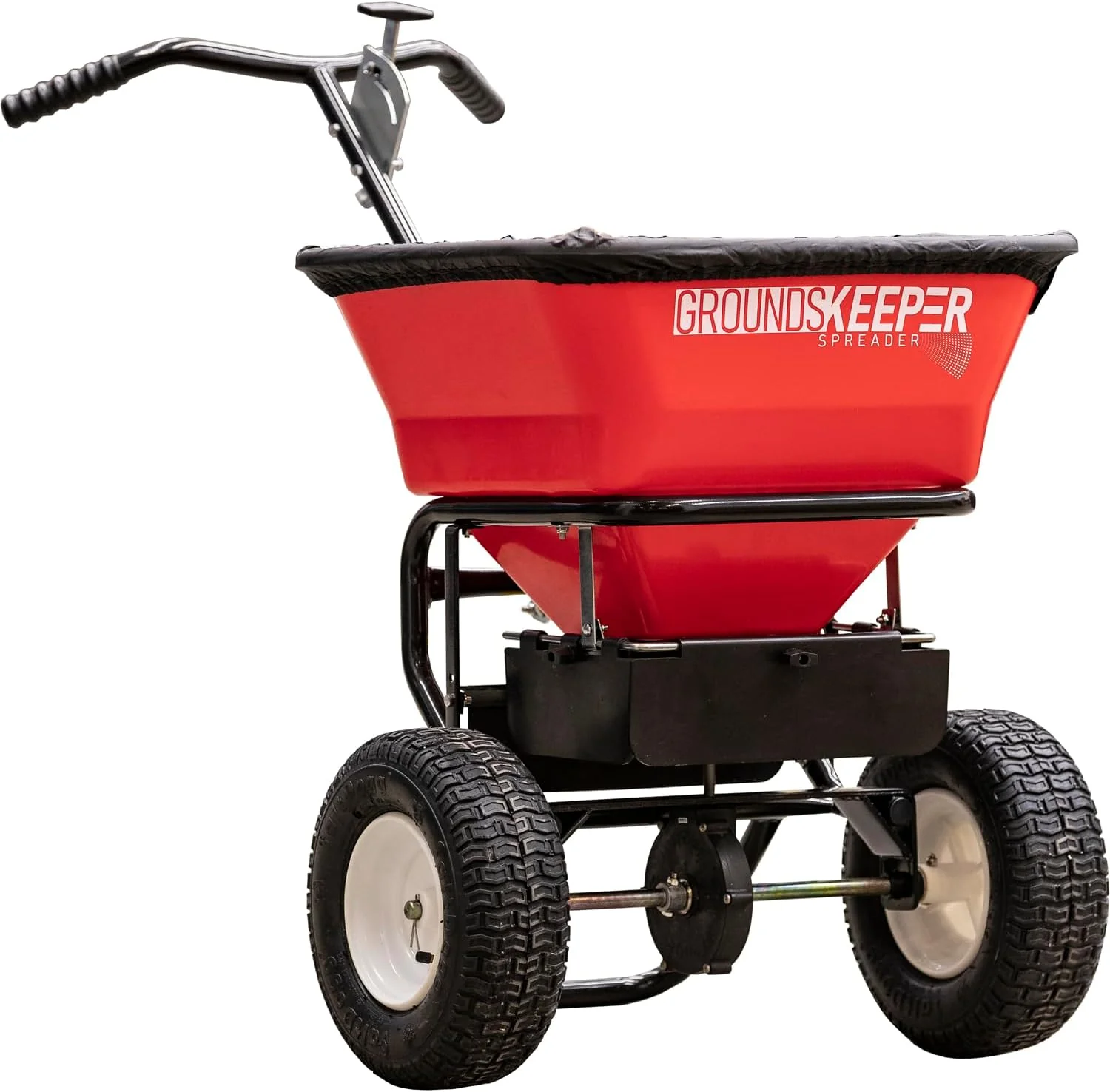 Buyers Products 3039632R Grounds Keeper Commercial Walk Behind Push Spreader, 100lb Capacity, For Salt, Ice & Snow Melt, Included Grate & Cover With Enclosed Gearbox for Protection