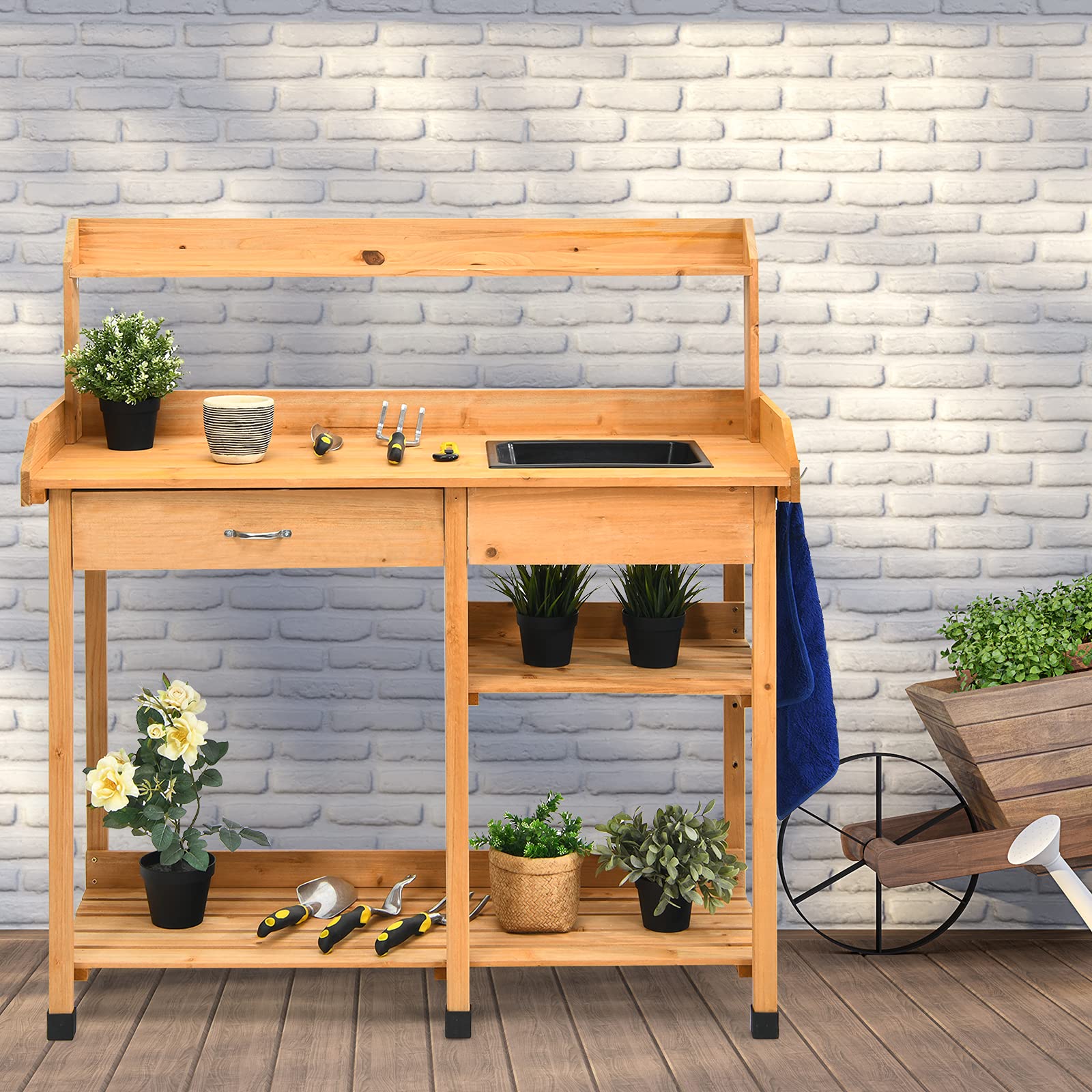 Giantex Garden Potting Bench Table, Wooden Potting Work Table