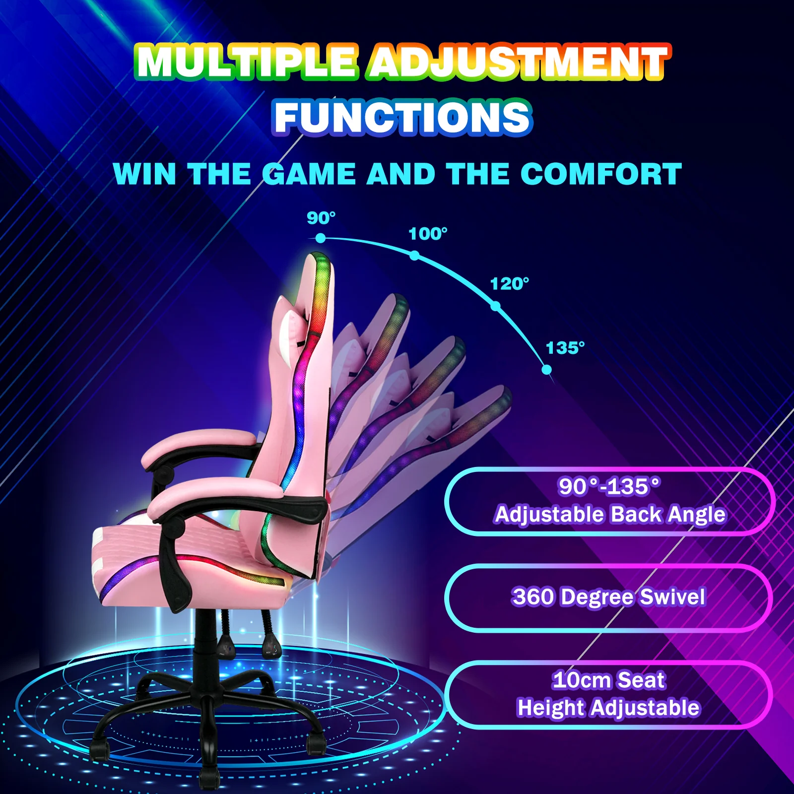 Gaming Chair 12 RGB LED Massage Chair