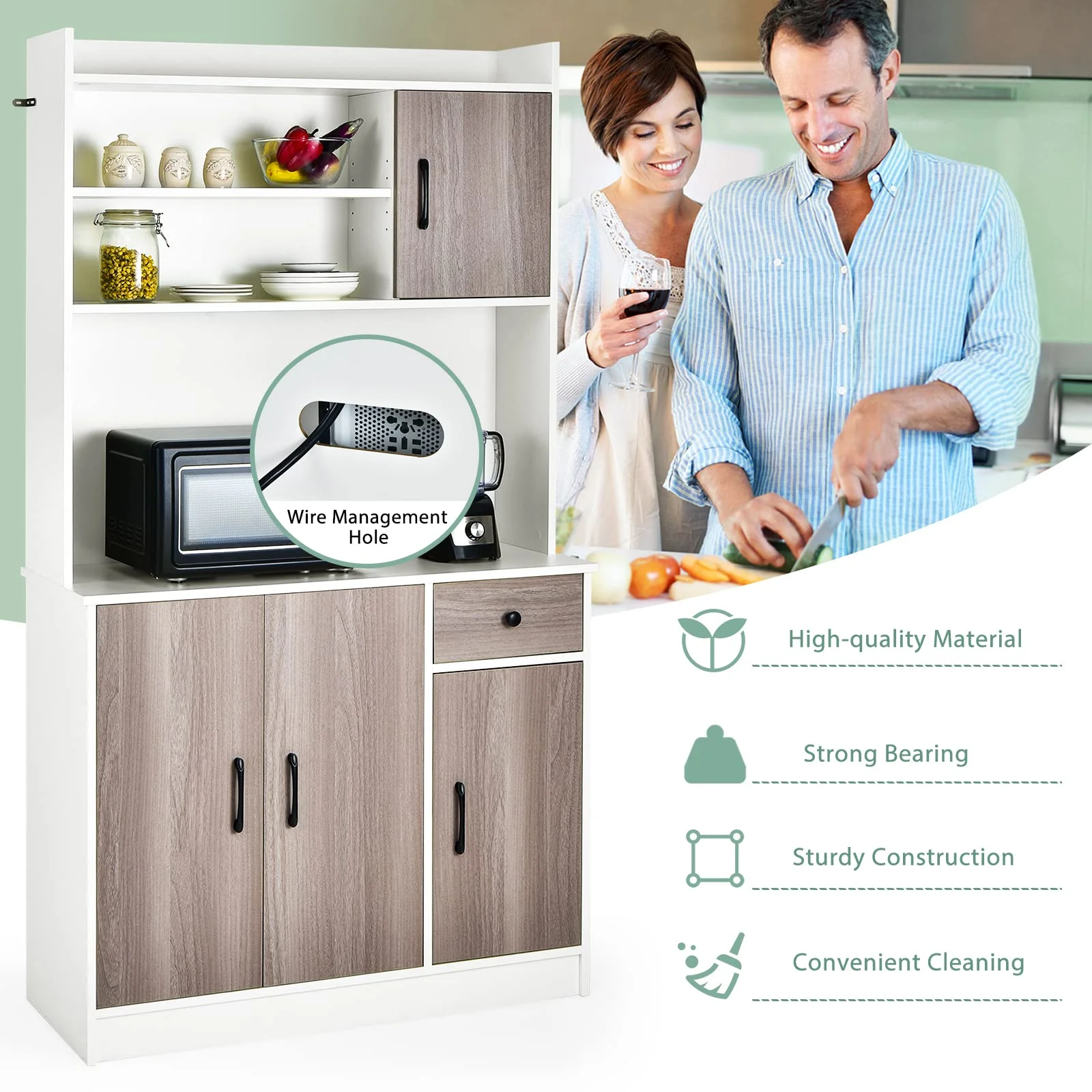 Giantex Kitchen Buffet Storage Cabinet, 4-Door Wood Tallboy with Drawer Spacious Countertop