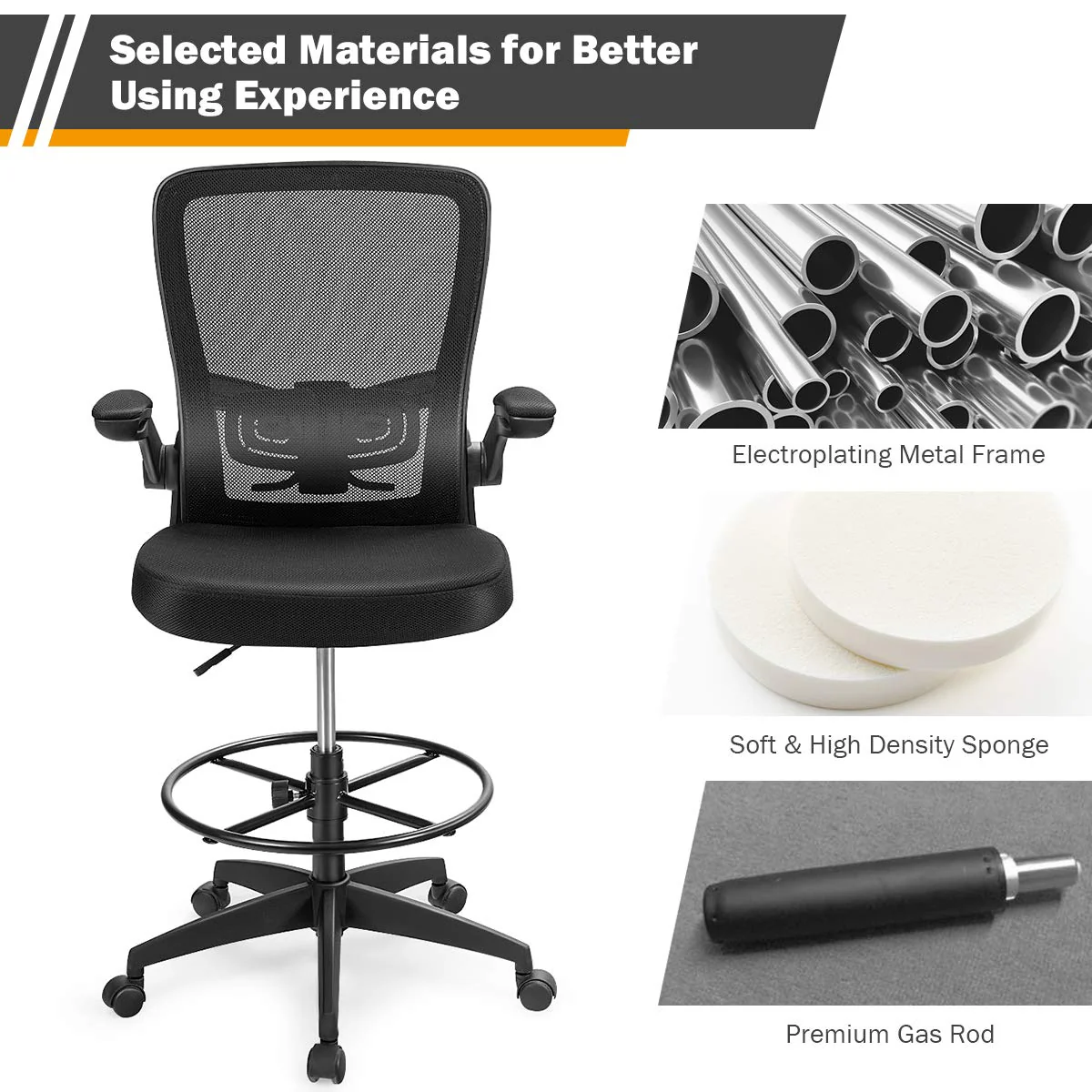 Giantex Adjustable Drafting Chair, 360?? Swivel Designed Mesh Fabric Chair, Executive Chair for Working Studying Gaming