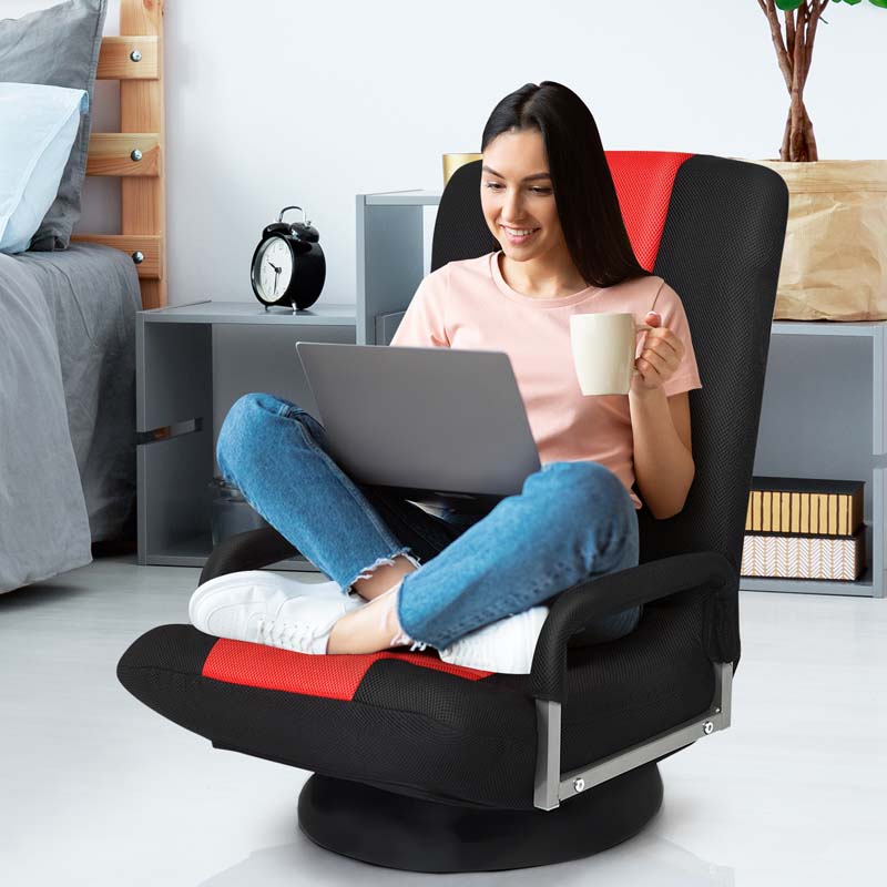 360�� Swivel Floor Gaming Chair, 6-Position Adjustable Folding Floor Chair Recliner, Breathable Mesh Fabric Lazy Soft Sofa