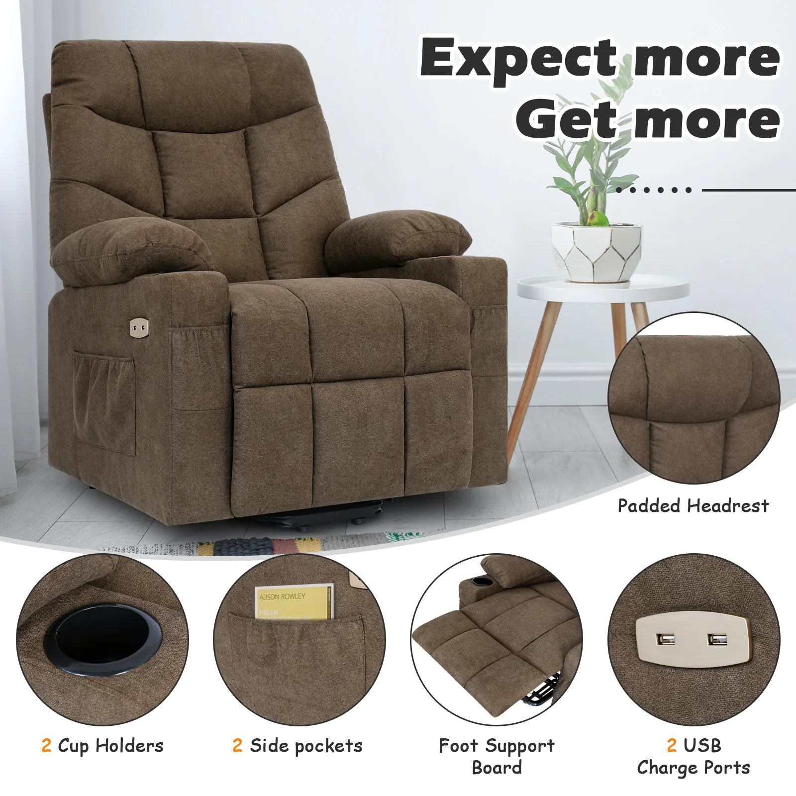 Recliner Chair 45-140 Degree tilt Brown