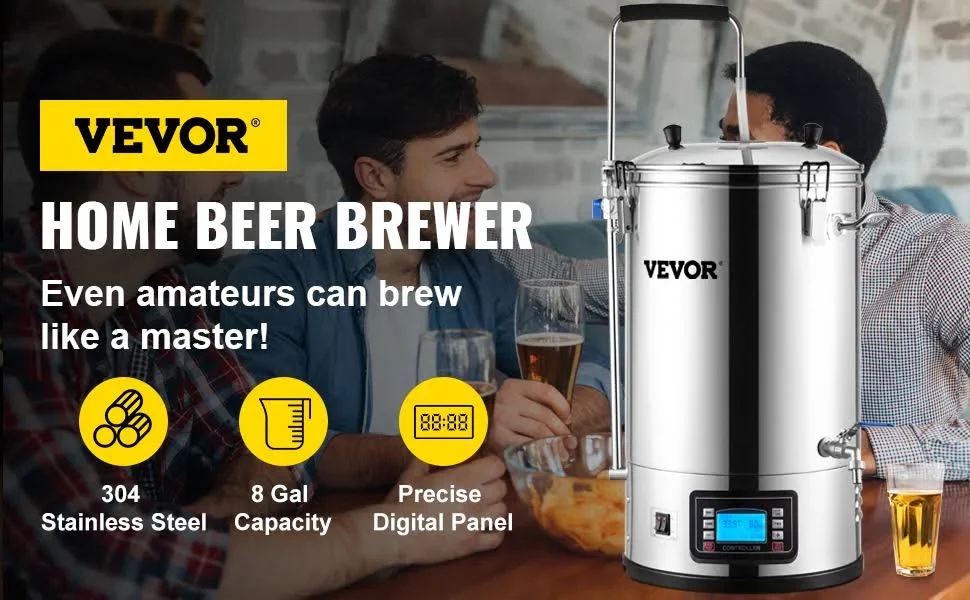 VEVOR Electric Brewing System 9.2 Gal/35 L Brewing Pot All-in-One Home Beer Brewer w/Pump - 9.6Gal