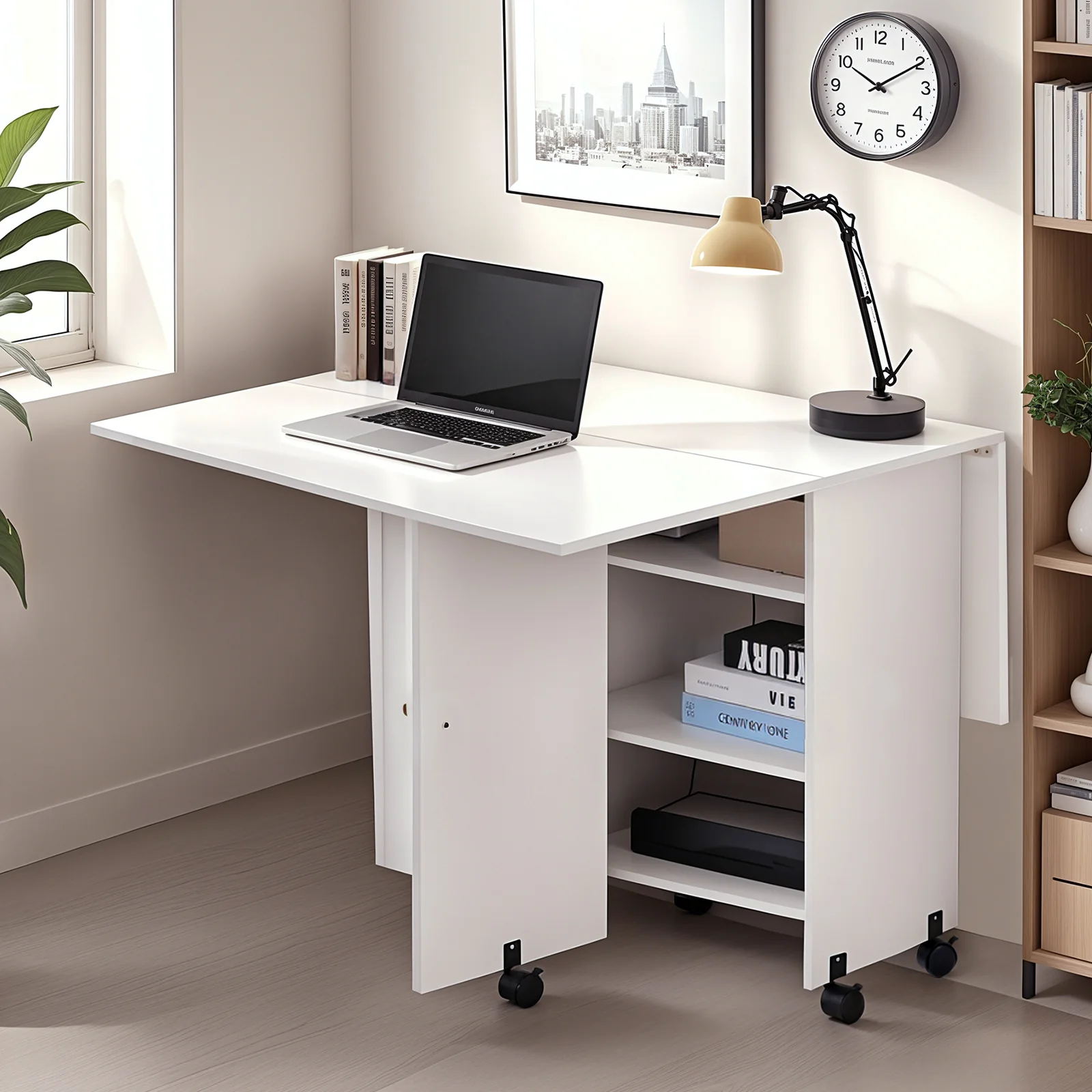 Foldable Dining Table with Storage Shelves