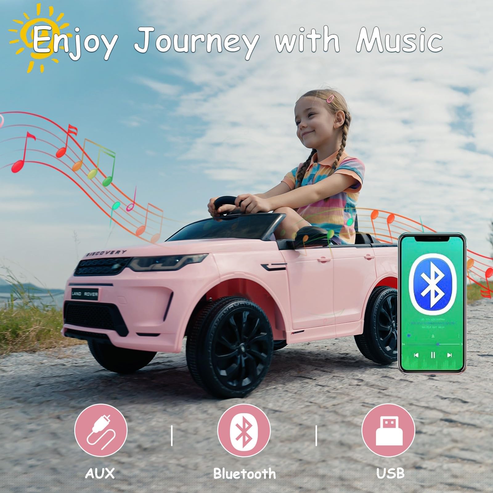 TEOAYEAH Land Rover Licensed Kids Electric Ride-On Car with Lithium Battery, Music & Remote Control