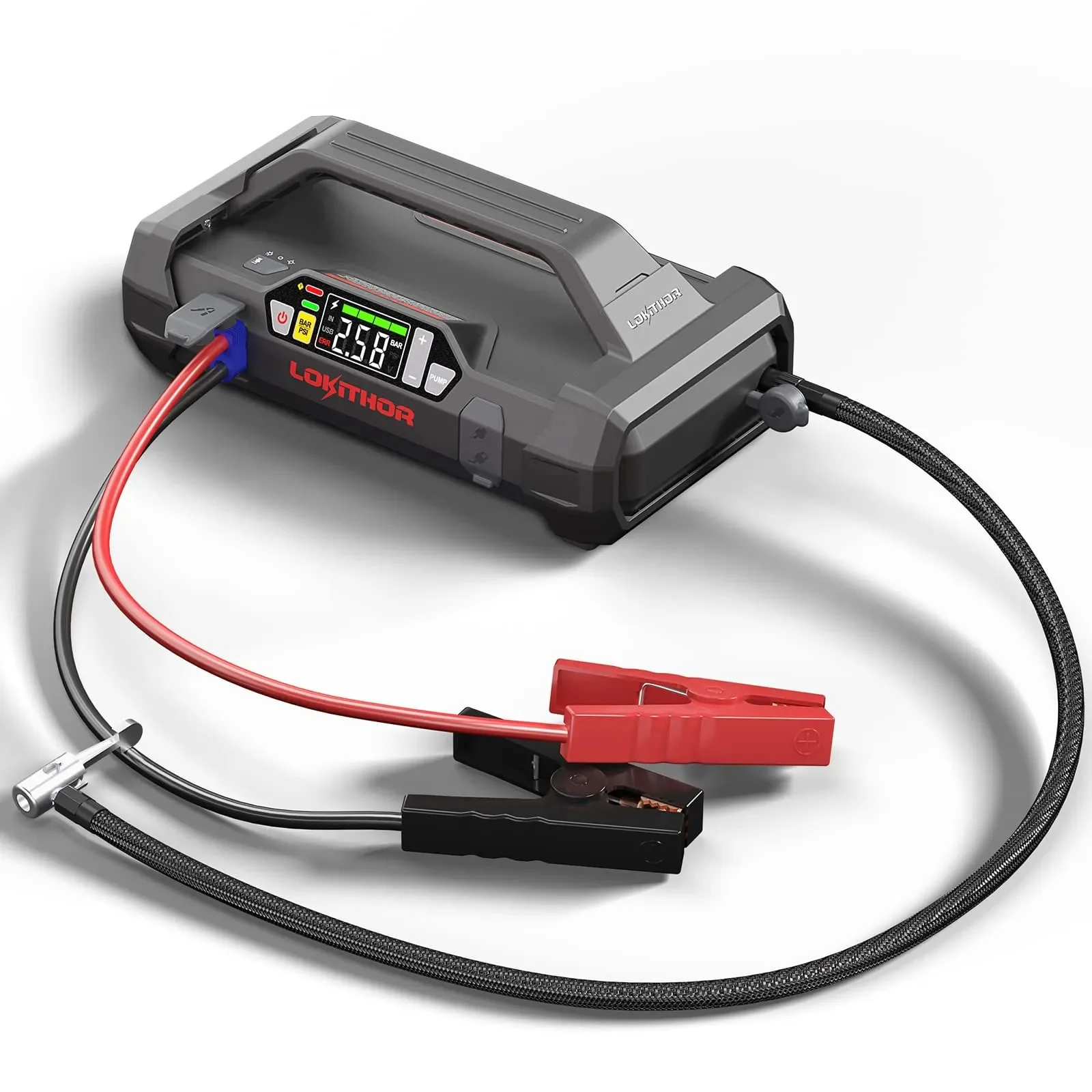 Starter with Air Compressor, 1500Amp 12V Portable Car Battery Booster Pack for Upto 7.0L Gas or 4.5L Diesel, 150 PSI Tire Inflator with Digital Screen, 24 Months Ultra-Long Standby