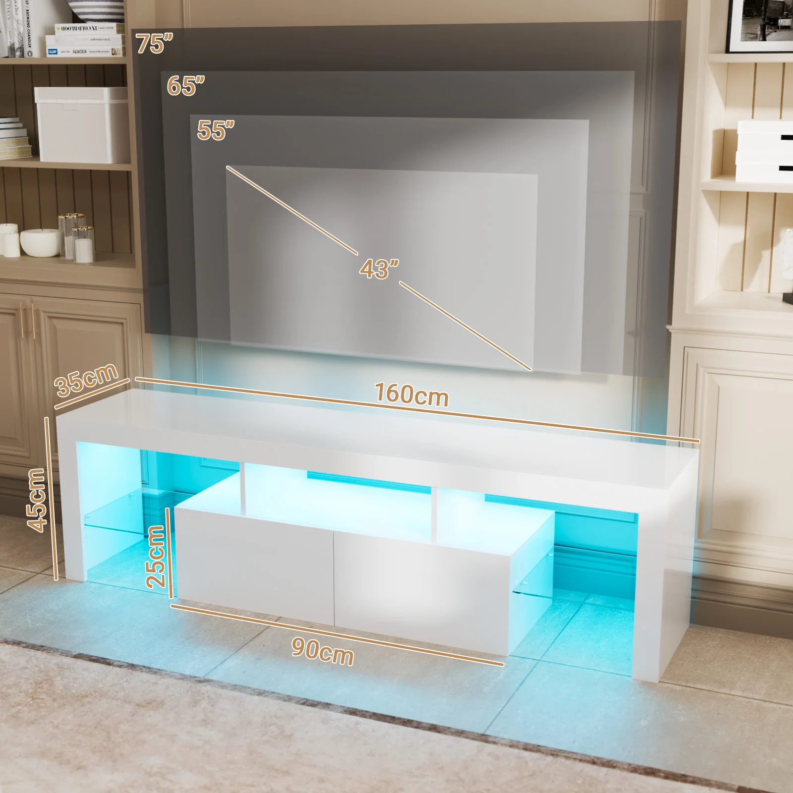 TV Cabinet 160cm RGB LED Entertainment Unit White