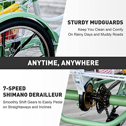 Viribus Adult Tricycle 7-Speed, 24��� Wheels, High Carbon Steel Frame, Front & Rear Baskets, Adjustable Saddle