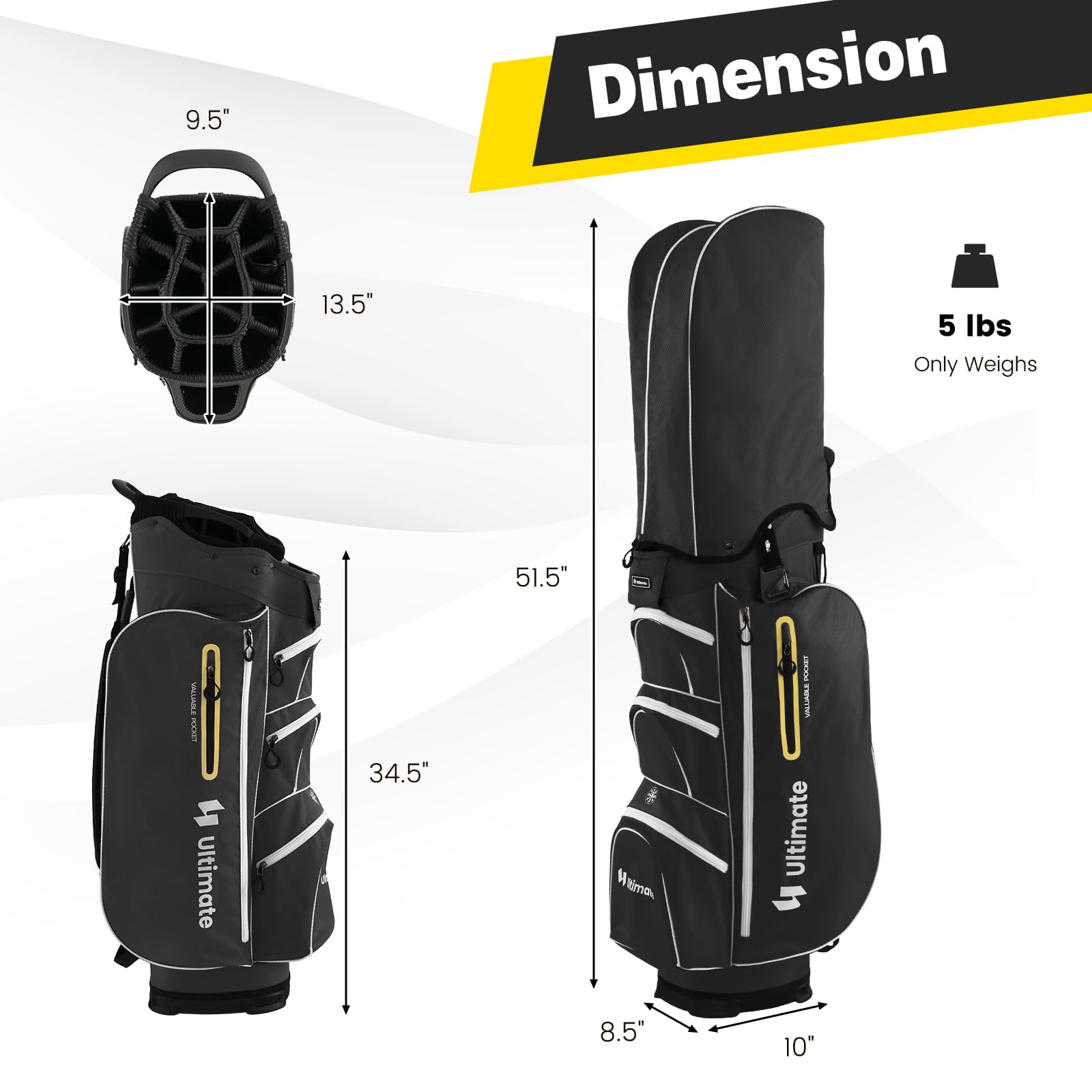 Golf Cart Bag with 15-Way Top Dividers