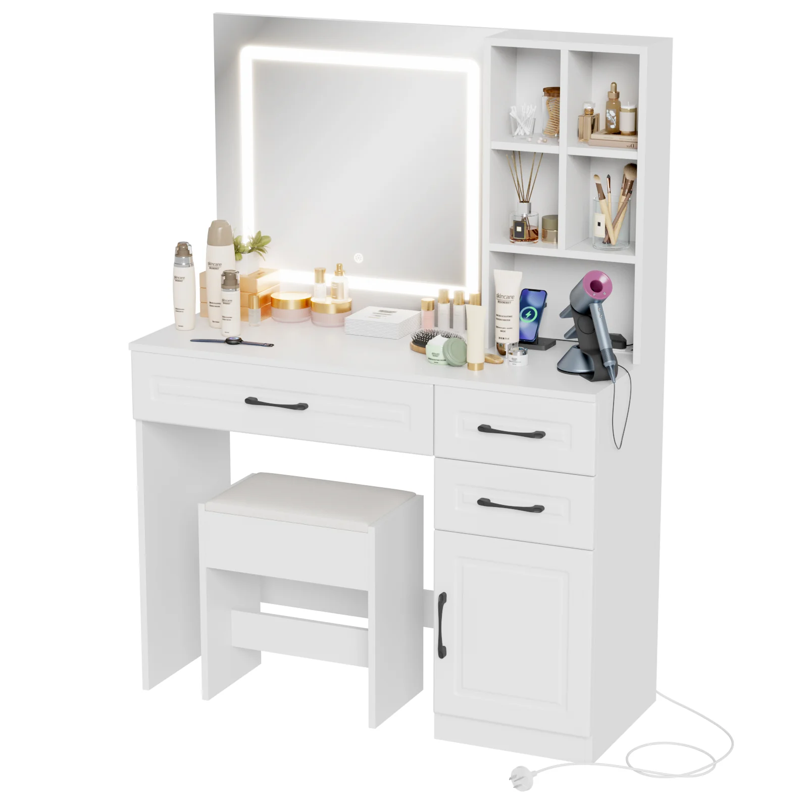 Dressing Table Stool Set with Charging Station