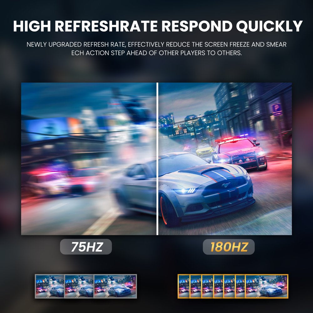 CRUA 24��� Curved Gaming Monitor, 180Hz FHD 1080P, AMD FreeSync, Low Blue Light, HDMI/DP Ports, Black