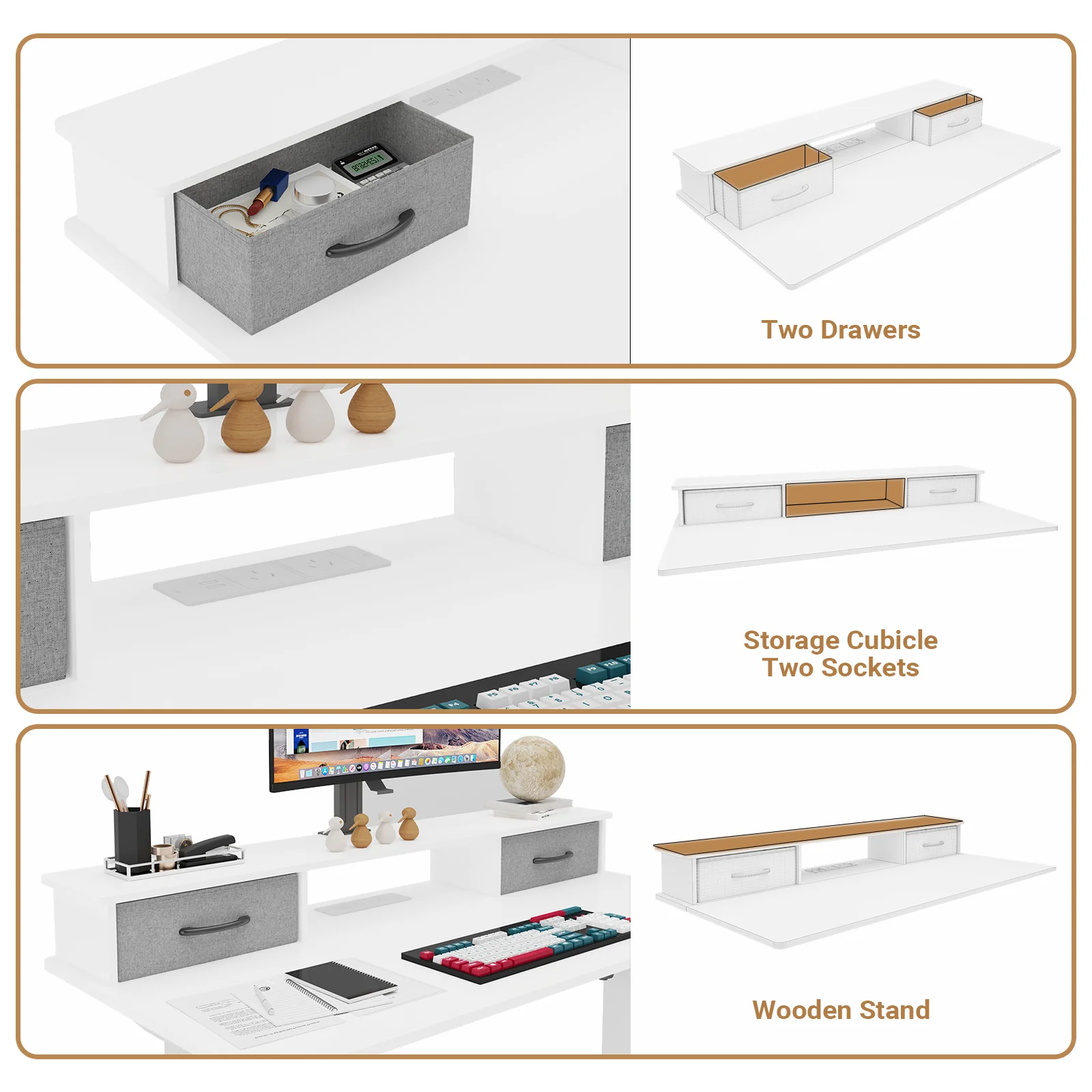 Electric Standing Desk with Monitor Stand  White