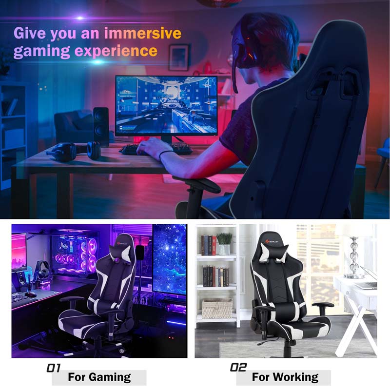 Ergonomic Swivel Massage Gaming Chair Recliner, E-Sport Gamer Racing Chair, Computer Office Chair with Headrest & Lumbar Support