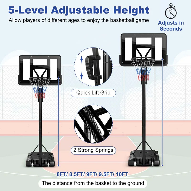 8-10FT 5-Level Height Adjustable Basketball Goal Stand with 44