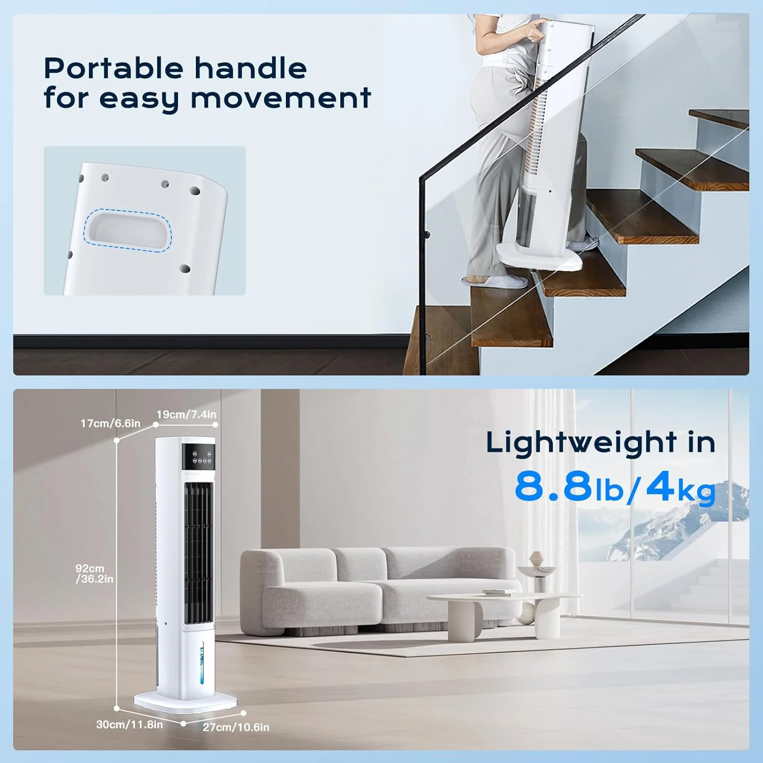 Evaporative Air Cooler, 3-in-1 Portable Air Conditioners for Room, 4 Modes 3 Speeds, Fast Cooling Portable AC Unit w/24H Timer, Remote Oscillating Tower Fan, Quiet Swamp Cooler for Bedroom Office