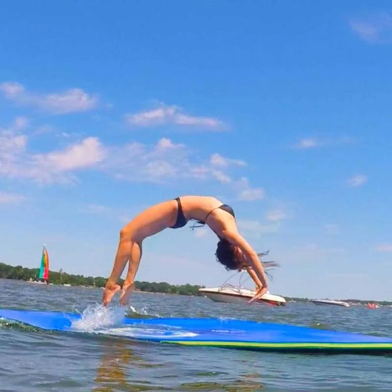 18 x 6 FT Floating Water Pad, 3-Layer XPE Foam Water Mat with Rolling Pillow, Floating Island for River Lake Ocean