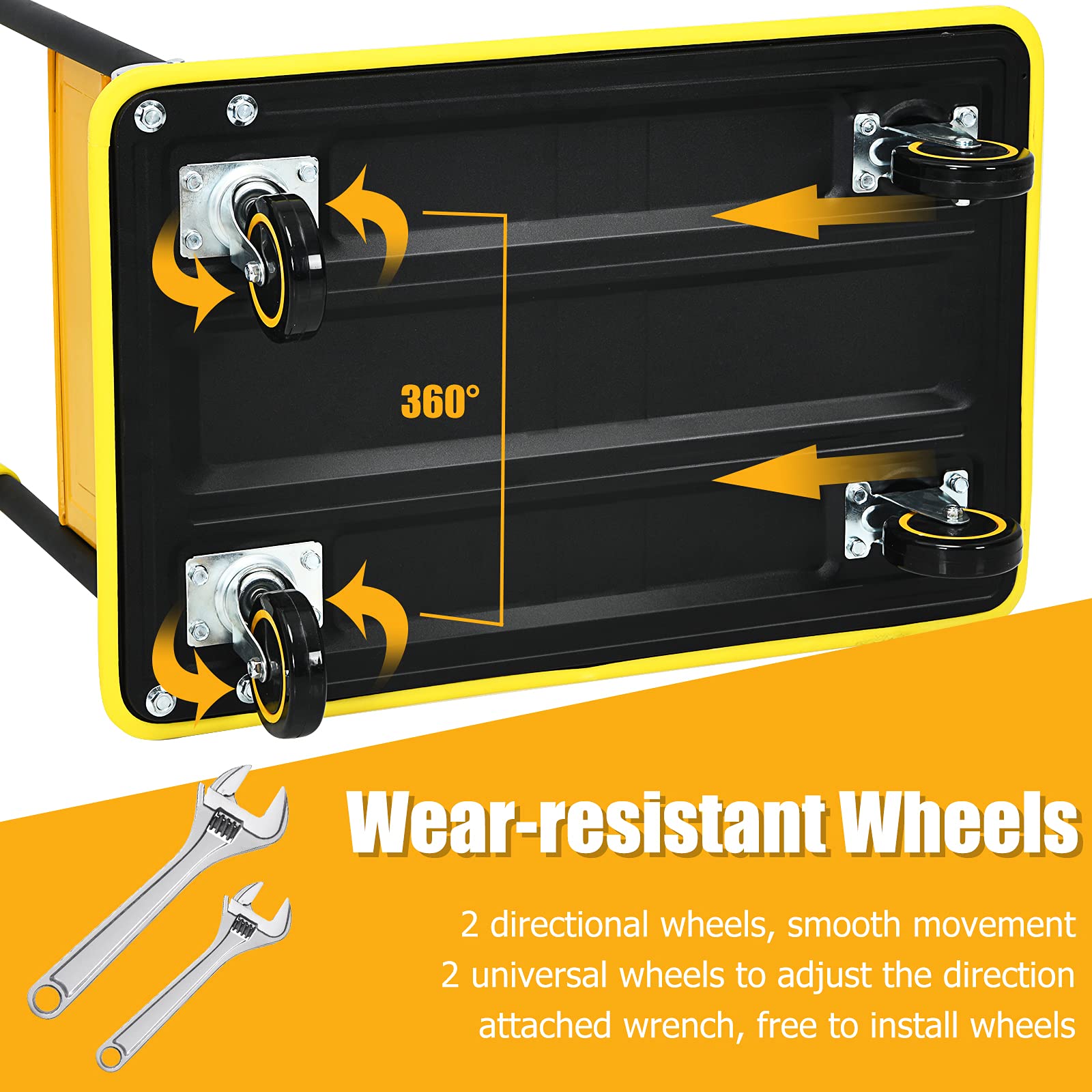 Folding Platform Cart, 330LBS Rolling Flatbed Cart Hand Platform Truck Push Dolly for Loading, Yellow