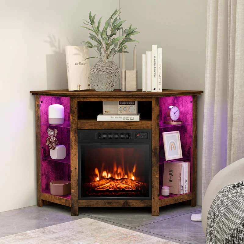 Modern Corner Fireplace TV Stand with LED Lights for TVs up to 50