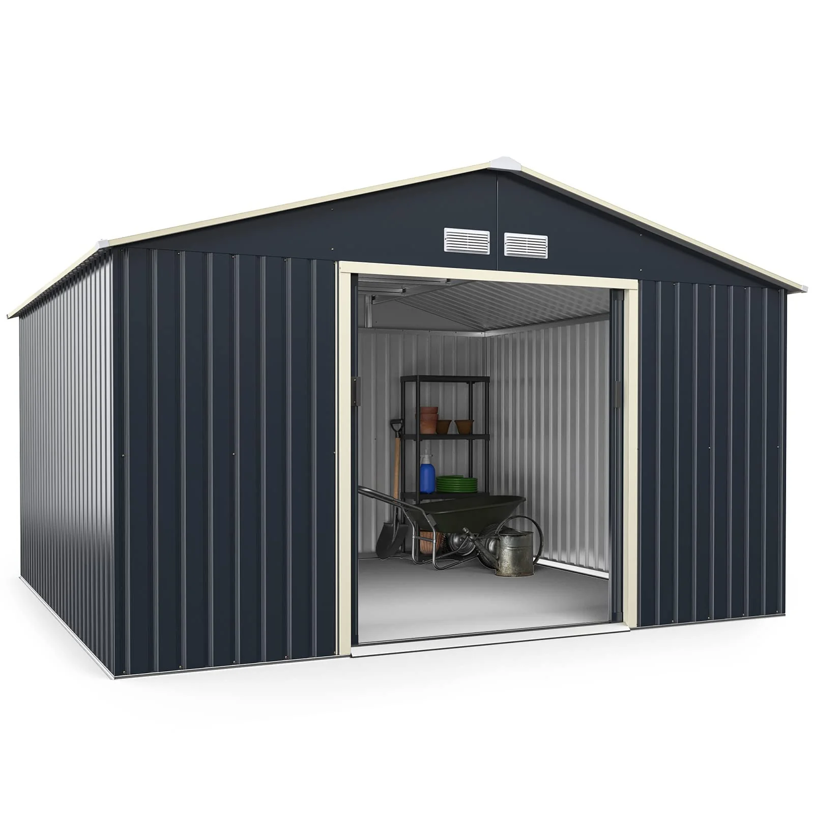 Storage Shed, Metal Outdoor Building Organizer