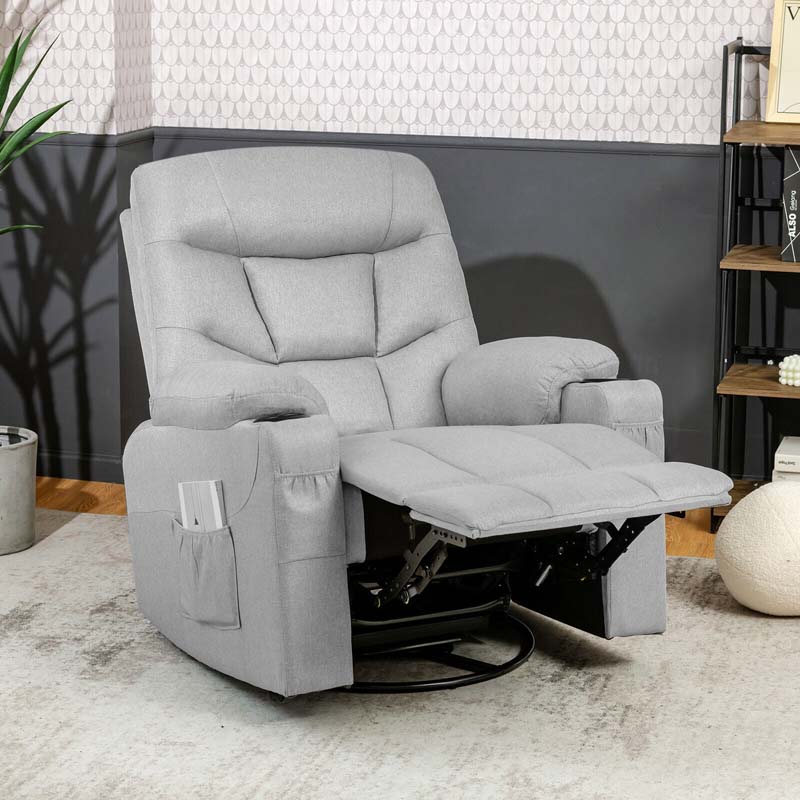 360�� Swivel Electric Massage Recliner Rocking Chair Single Soft Sofa with Heater & Retractable Footrest
