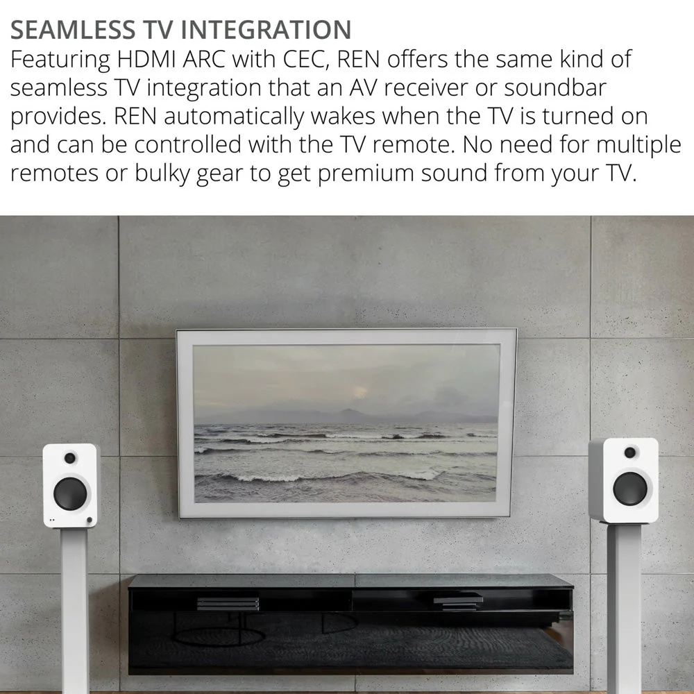 Kanto REN 200W Powered Bookshelf Speakers with HDMI ARC, USB-C, and Bluetooth 5.3 - Matte White, Pair