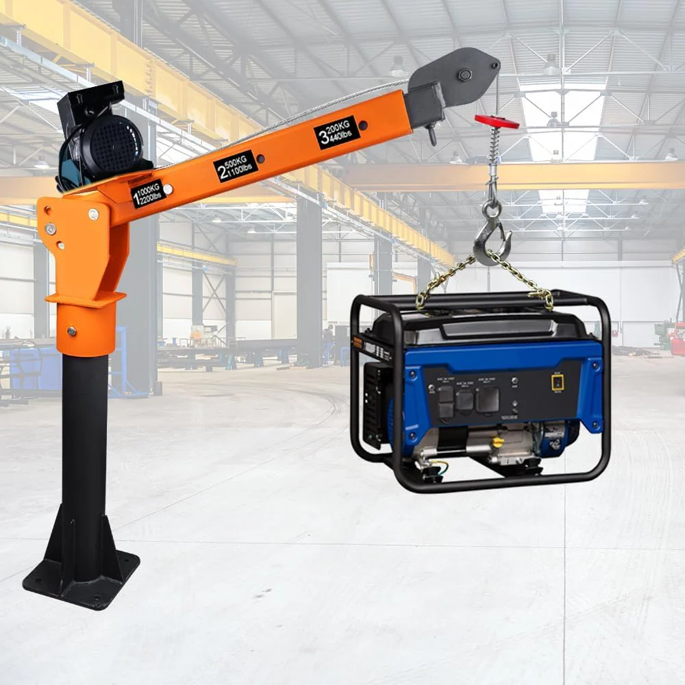 1100lb Folding Dismountable Household Hoist Truck Crane with Electric Hoist (110V) �C 880lb Pulling Force, Jib Cranes for Factory, Warehouse, Construction