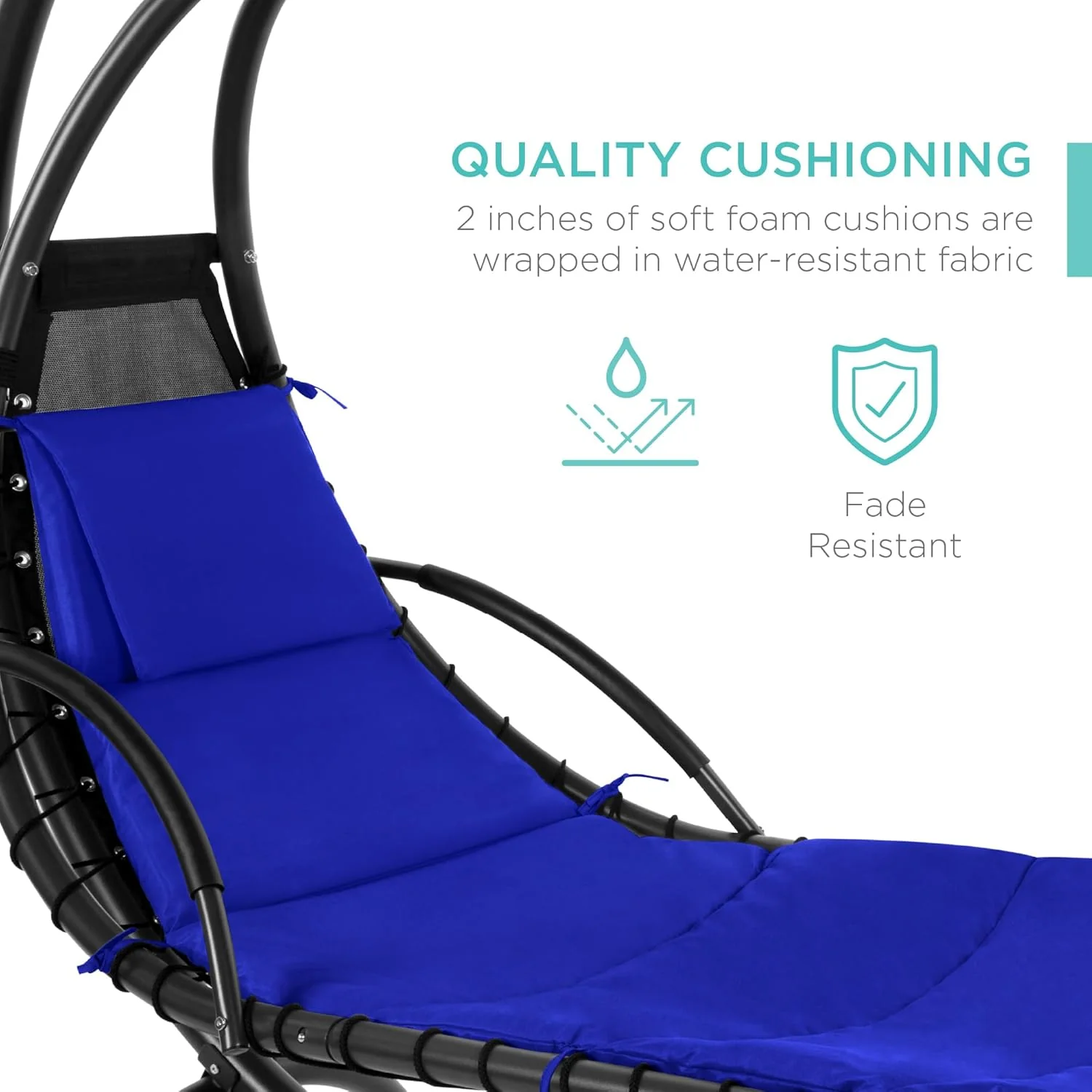 Best Choice Products Outdoor Hanging Curved Steel Chaise Lounge Chair Swing w/Built-in Pillow and Removable Canopy - Charcoal Gray