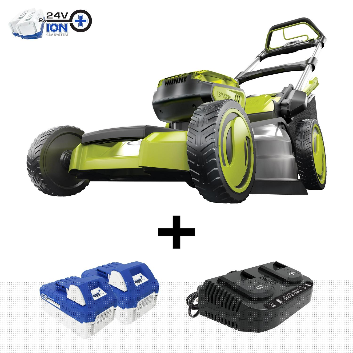 Sun Joe 48V Cordless Self-Propelled Lawn Mower, 20��� Cutting Width, 2 x 4.0-Ah Batteries, 7-Position Height Adjustment