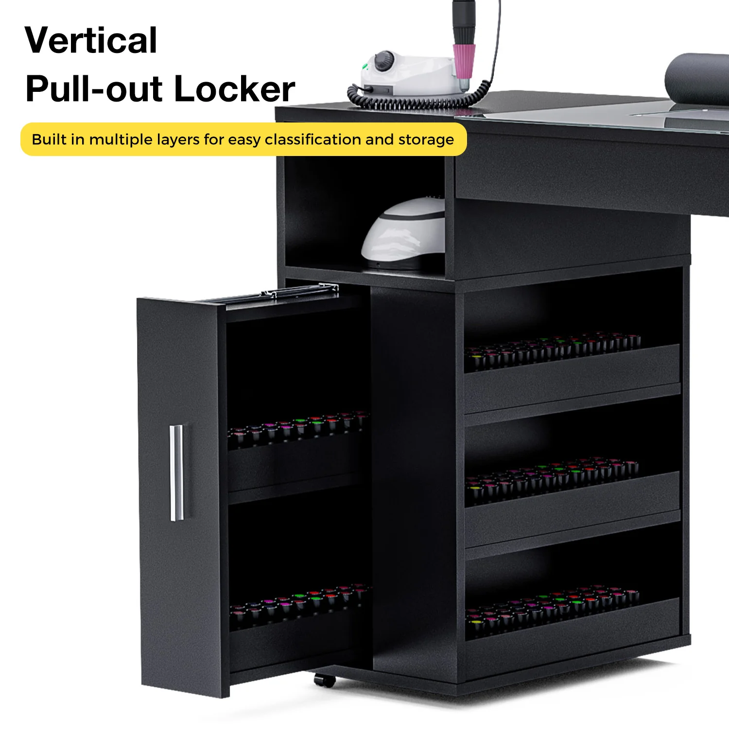 Manicure Table with Glass Top Black