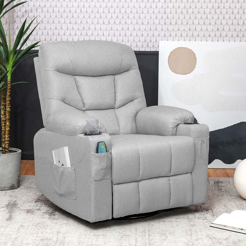 360�� Swivel Electric Massage Recliner Rocking Chair Single Soft Sofa with Heater & Retractable Footrest