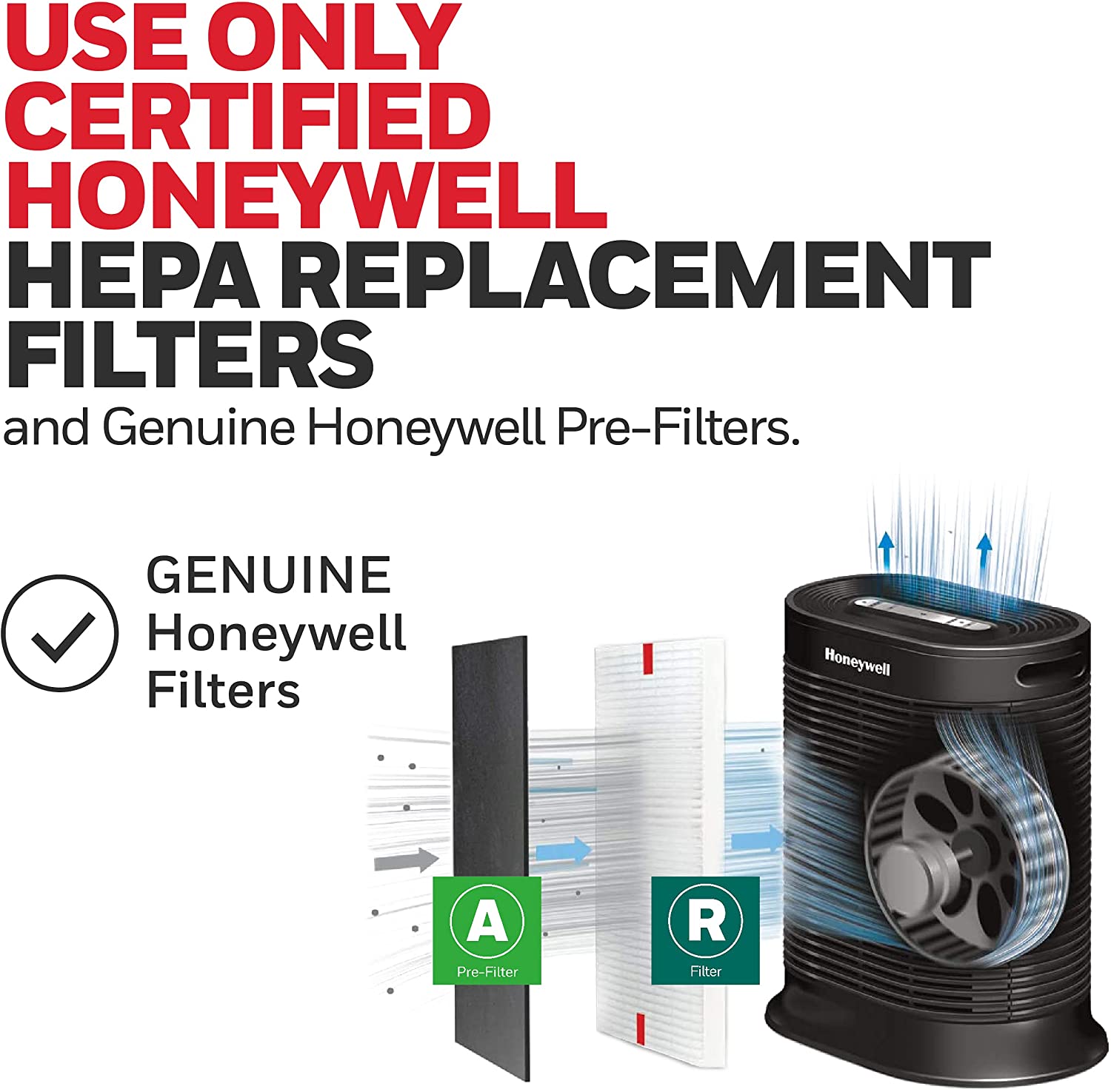 Honeywell HPA100 HEPA Air Purifier for Medium Rooms, 155 sq. ft, Allergen Plus Series, 4 Cleaning Levels