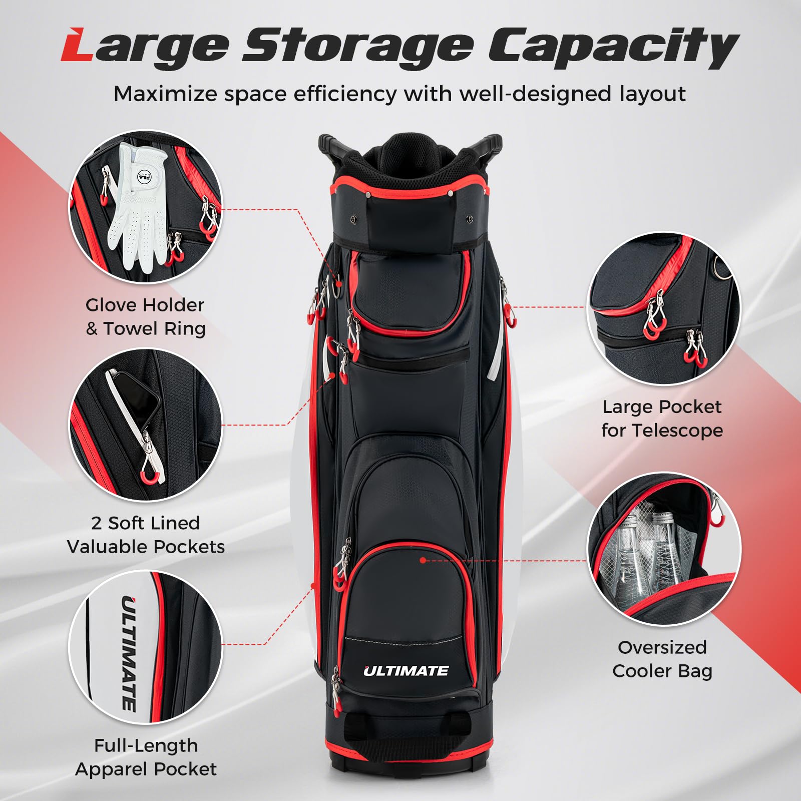 Golf Cart Bag with 14-Way Dividers, Lightweight Portable Golf Club Bag