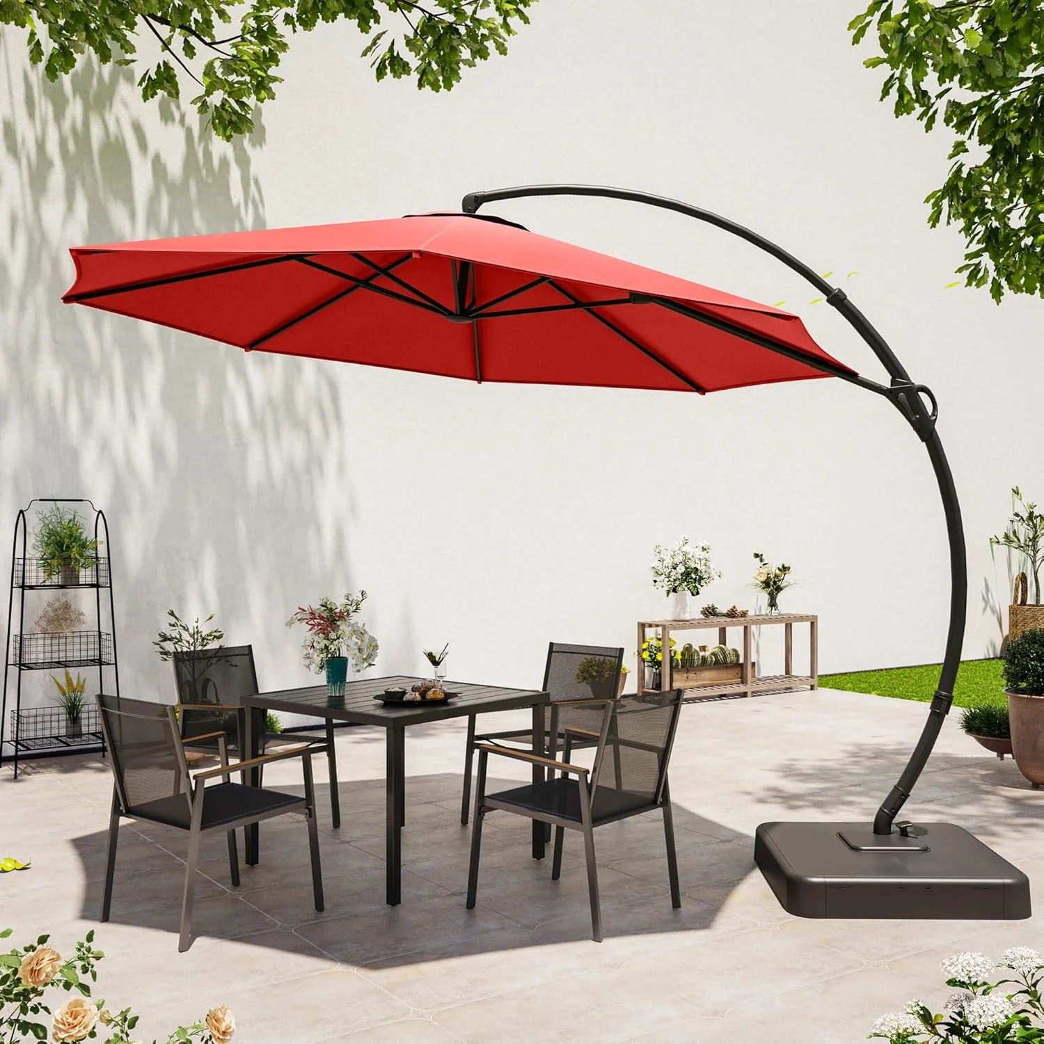 LAUSAINT HOME Outdoor Patio Umbrella with Base included, 11 FT Deluxe Curvy Cantilever Umbrella Heavy Duty Offset Hanging Umbrella with 360�� Rotation for Market, Pool, Garden, Backyard, Deck (Beige)