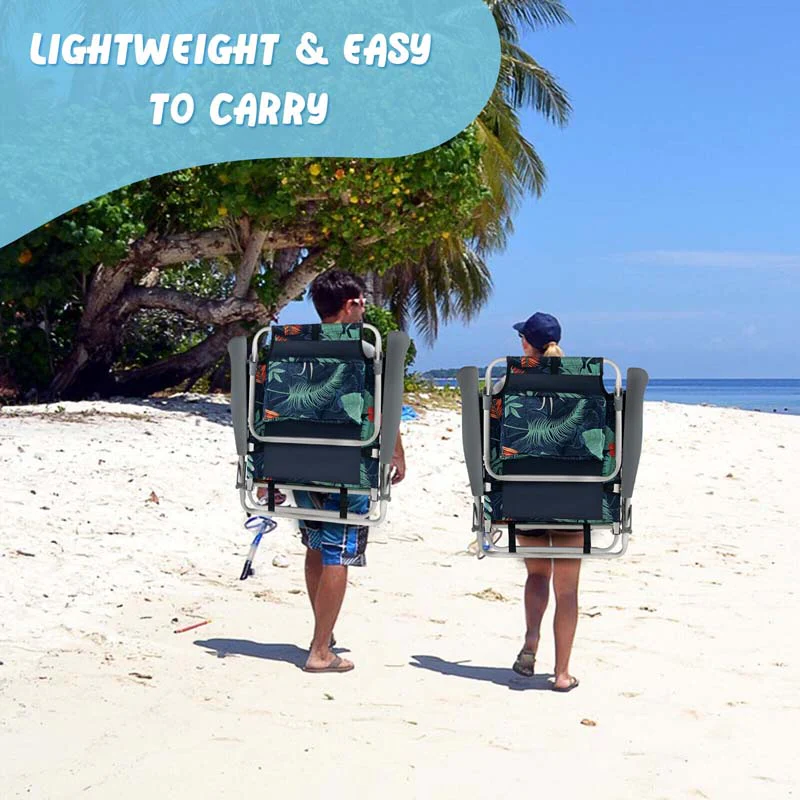 2 Pack 5-Position Outdoor Folding Backpack Beach Chair & Table Set, Patio Lawn Camping Chair Beach Sling Chair