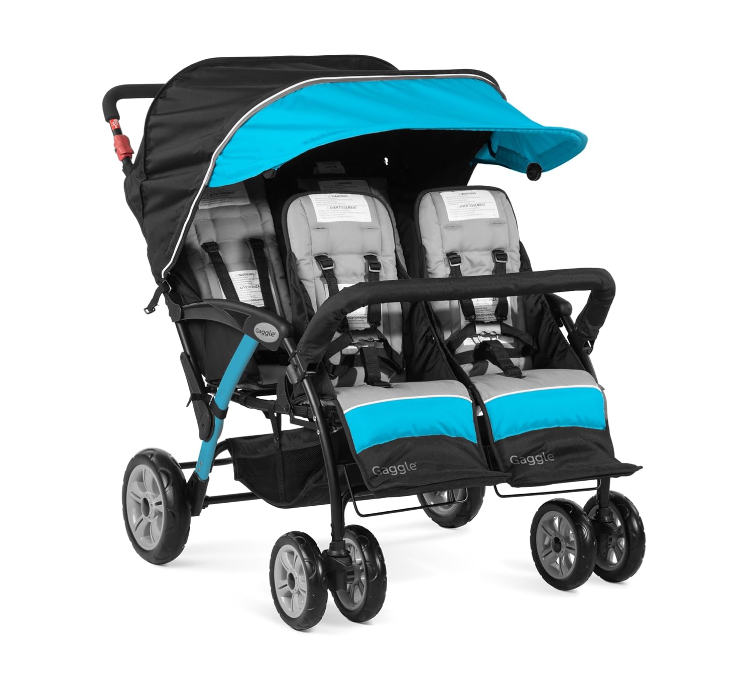 Compass Quad 4 Seat Stroller | 4-Seat Stroller for Daycare | Oversized UV Blocking Canopy | 5-Point Harness | Easy Loading | Storage Bucket | Teal