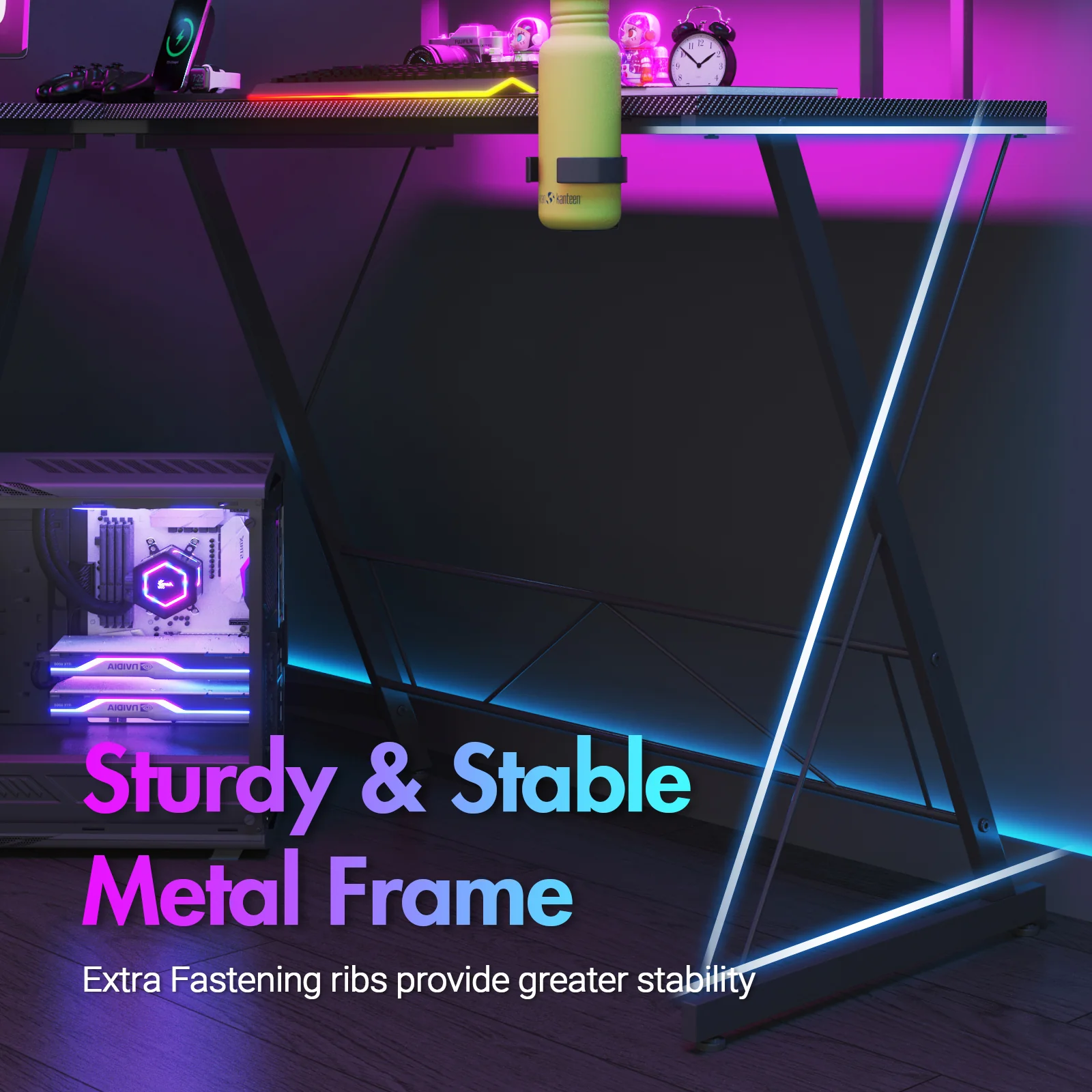 L Shaped Gaming Desk with LED Lights