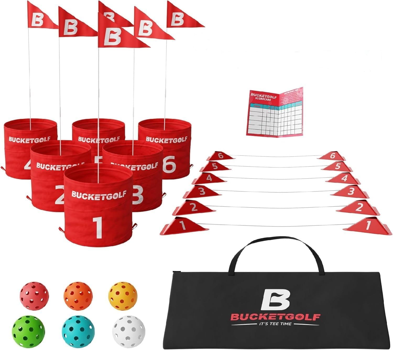 Elevate Sports Bucket Golf The Ultimate Backyard Golf Game for Kids and Adults - Portable 6 Hole Golf Course Play Outdoor, Lawn, Park, Beach, Yard