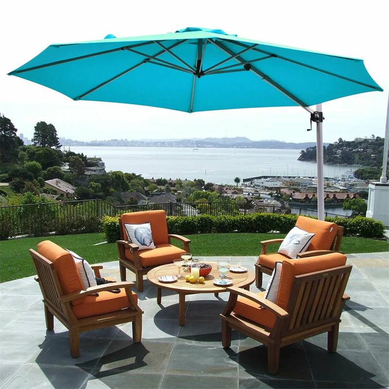 11 FT Patio Offset Cantilever Umbrella 360�� Rotation Tilt with Cross Base & Crank Handle