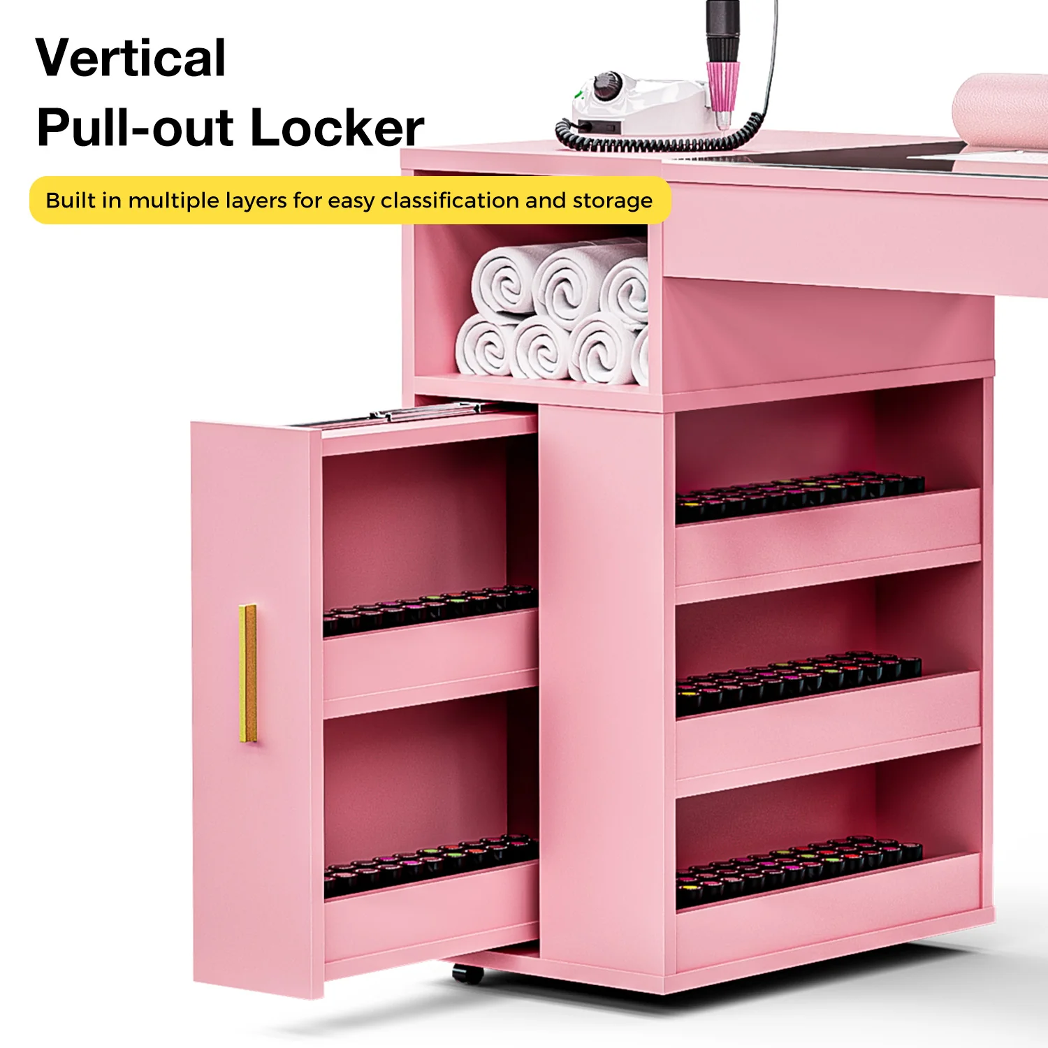 Manicure Table Glass Top w/Dust Collector Pink