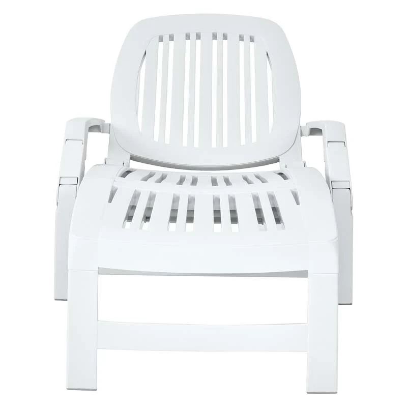 Weatherproof Folding Sun Lounger with Wheels, 6-Position Plastic Outdoor Chaise Lounge Chair for Pool Beach Lawn