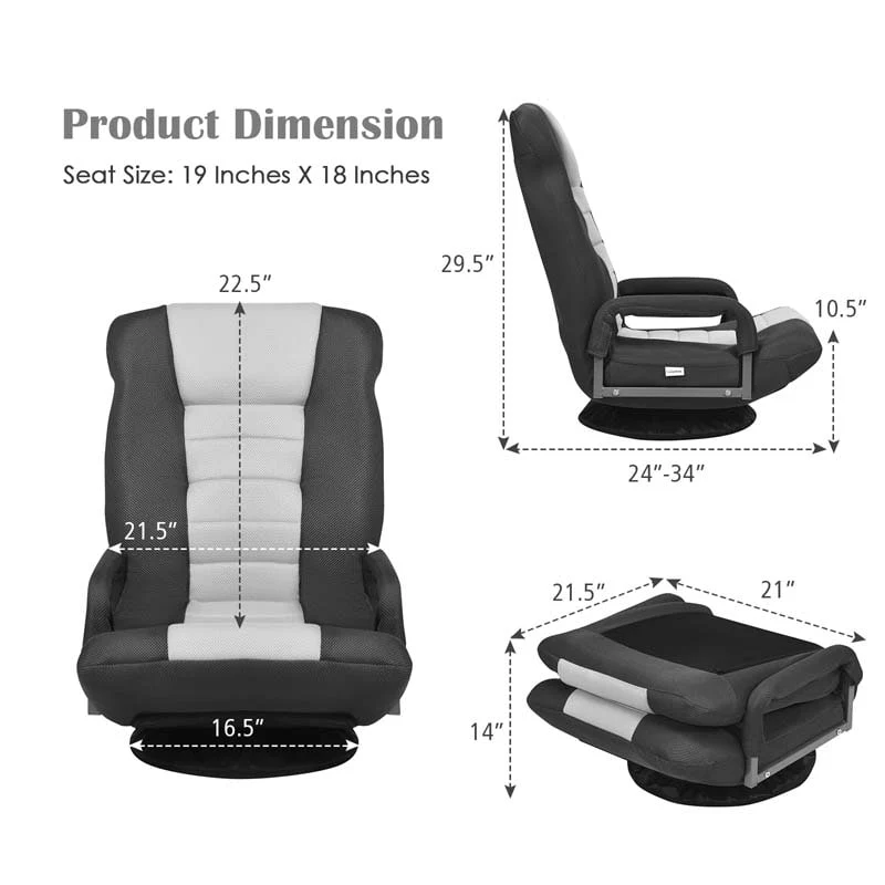 360�� Swivel Floor Gaming Chair, 6-Position Adjustable Folding Floor Chair Recliner, Breathable Mesh Fabric Lazy Soft Sofa