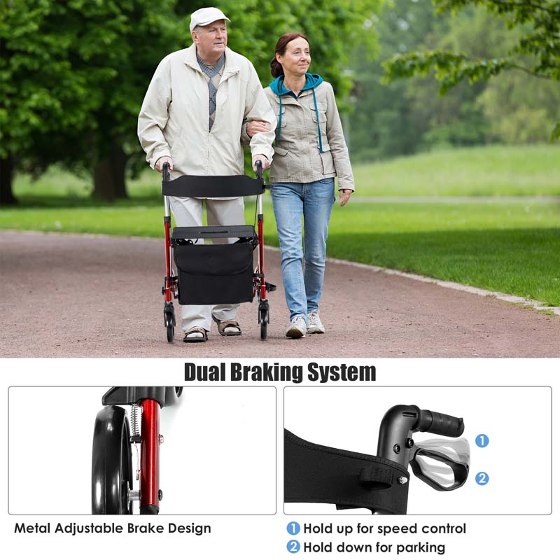 2 in 1 Folding Rollator Walker with Seat & 8