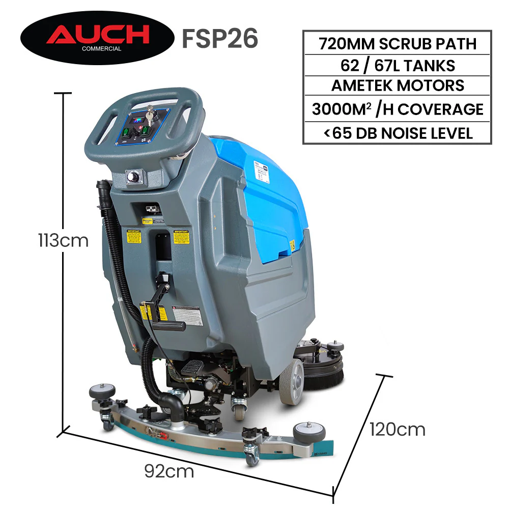 Auch FSP26 Self-Propelled Floor Scrubber & Dryer, 720mm, Battery Powered, Walk Behind, Multi-purpose Commercial Grade Machine