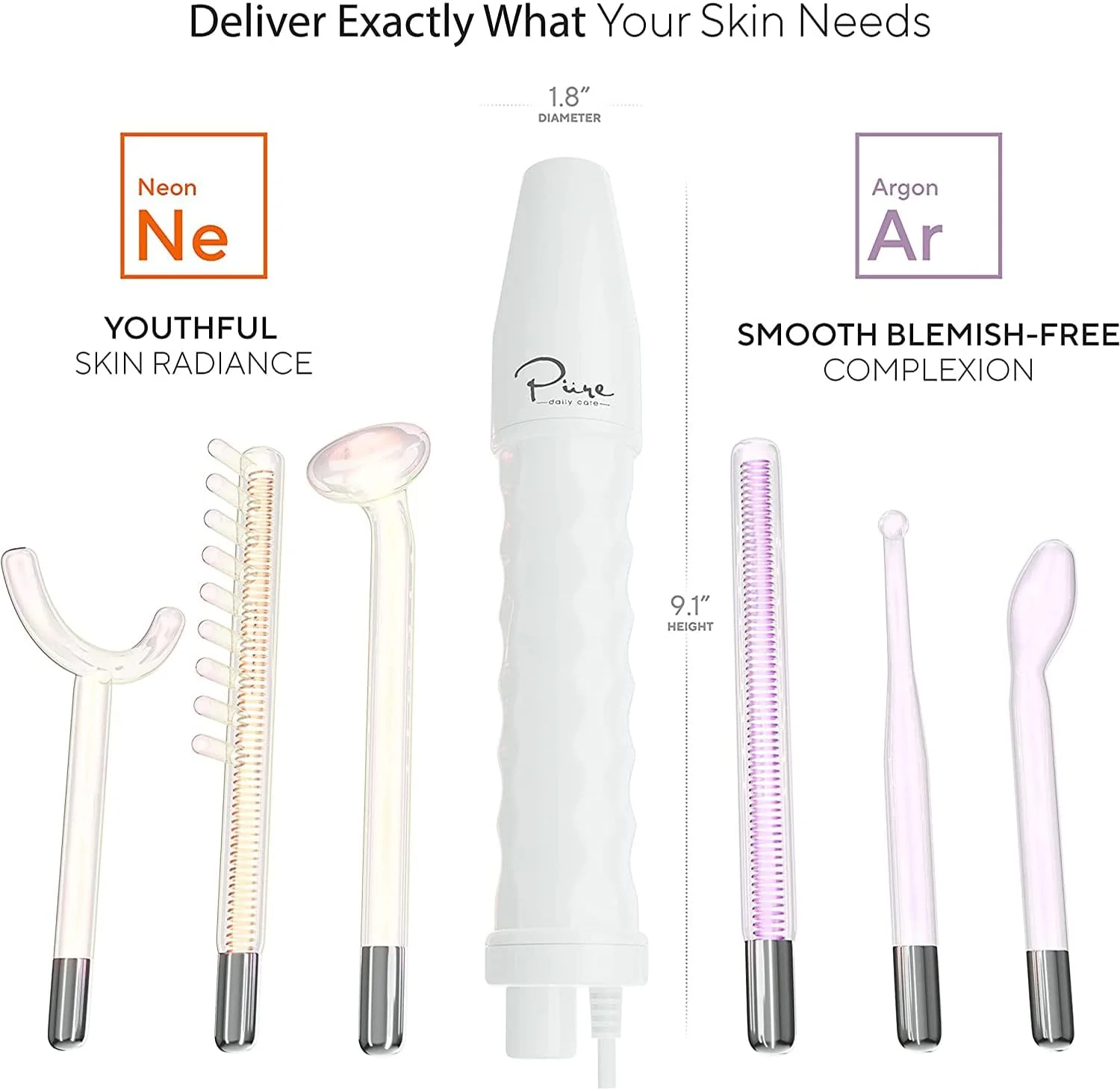 NuDerma Professional Skin Therapy Wand - Portable Skin Therapy Machine with 6 Neon & Argon Wands �C Boost Your Skin �C Clear Firm & Tighten