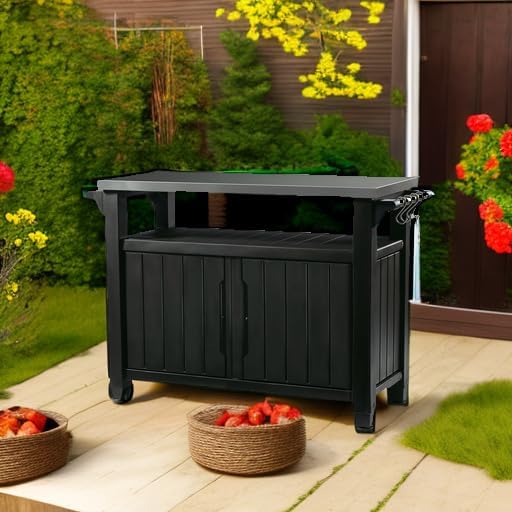 Outdoor Rolling Table Cart for Food Prep, Storage, Bar & Grill, Dark Brown