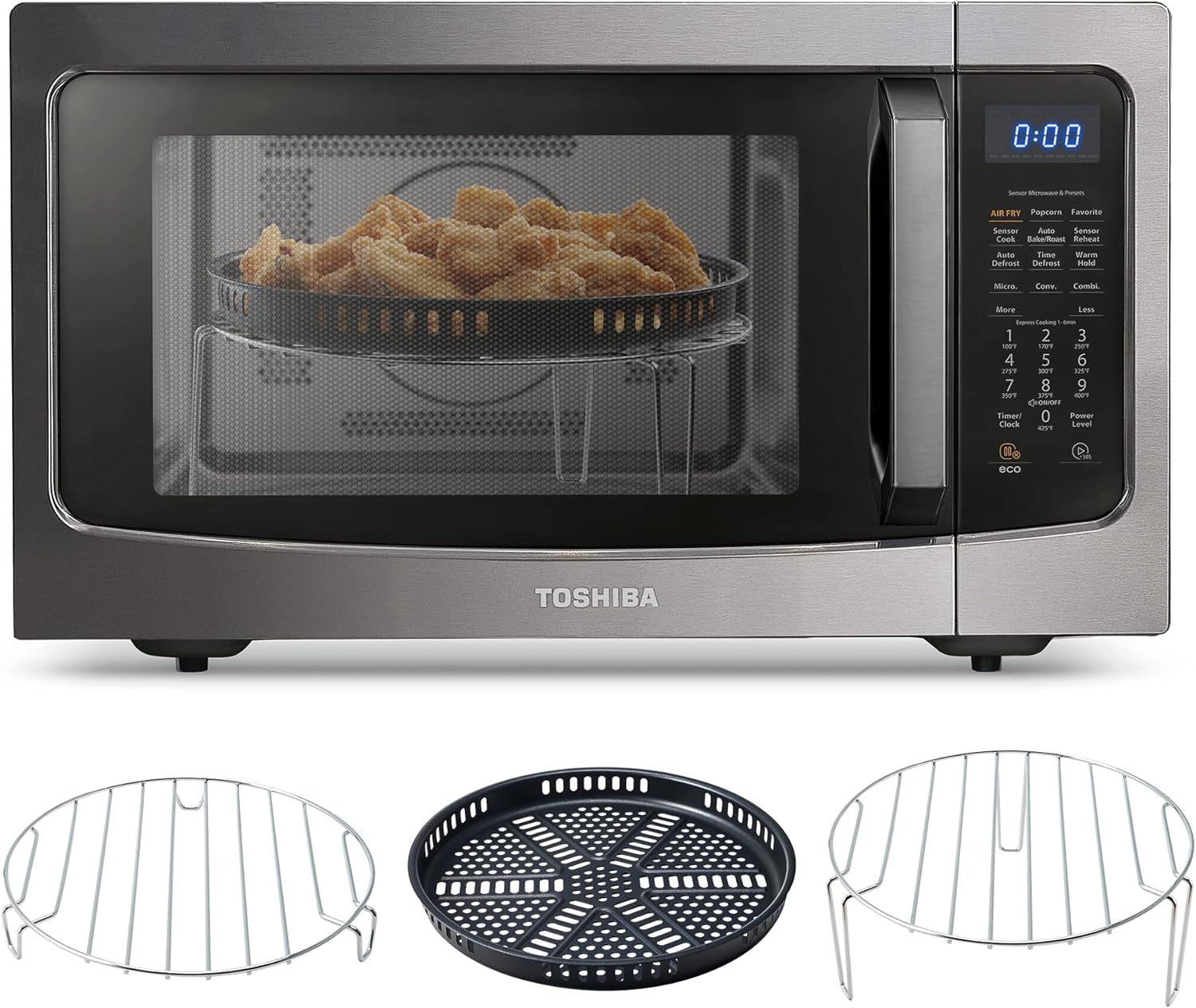 TOSHIBA 4-in-1 ML-EC42P(SS) Countertop Microwave Oven, Smart Sensor, Convection, Air Fryer Combo, Mute Function, Position Memory 13.6