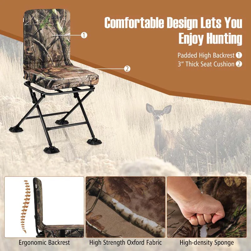 360�� Swivel Hunting Blind Chair with All-Terrain Duck Feet, 330LBS Capacity, Folding Silent Deer Hunting Chair, Portable Ground Blind Chair