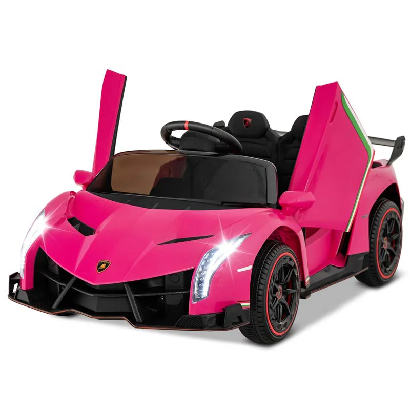 Lamborghini Licensed Kids Ride On 4WD Sports Car, 12V Battery Electric Vehicle Toy with Remote Control, 3 Speeds, Hydraulic Doors